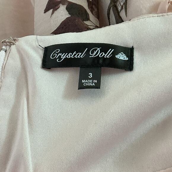 CRYSTAL DOLL Pink Metallic Floral Deep V-Neck Ball Gown Prom Bridesmaid Sz 3 - Picture 9 of 15